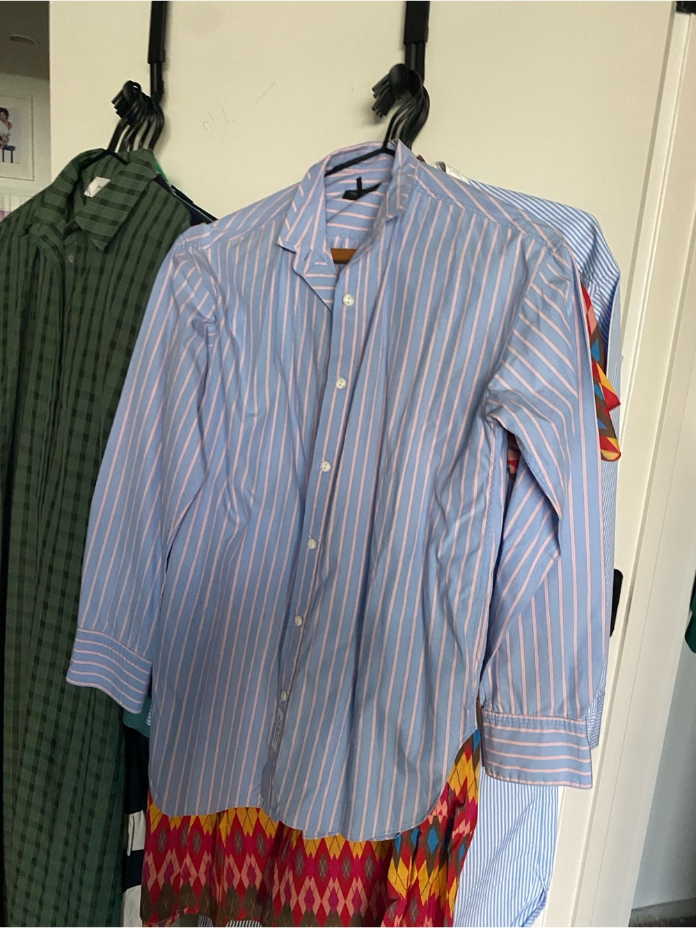 rag & bone Light Blue and Pink Striped Button-Down Shirt